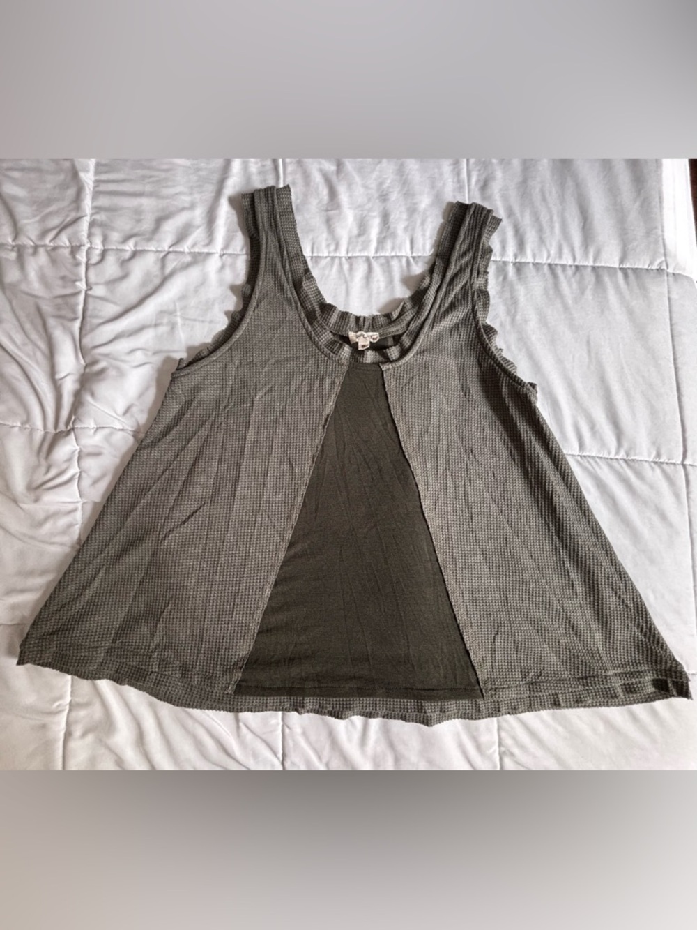 POL Olive Green Layered Waffle Tank